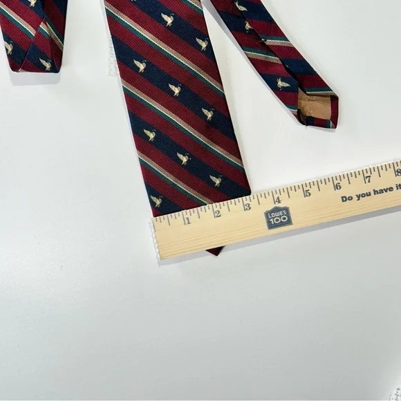 DAKS silk tie striped embroidered bird vintage prep - Picture 10 of 10